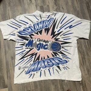 Vtg 90s Magic Johnson T's Orlando Magic AOP NBA Exploding Single Stitch 4X